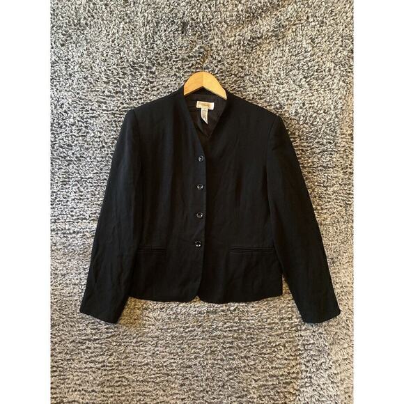 Talbots Women’s 12 Blazer Stretch Jacket Solid Black Button Down Long Sleeve - Picture 1 of 10